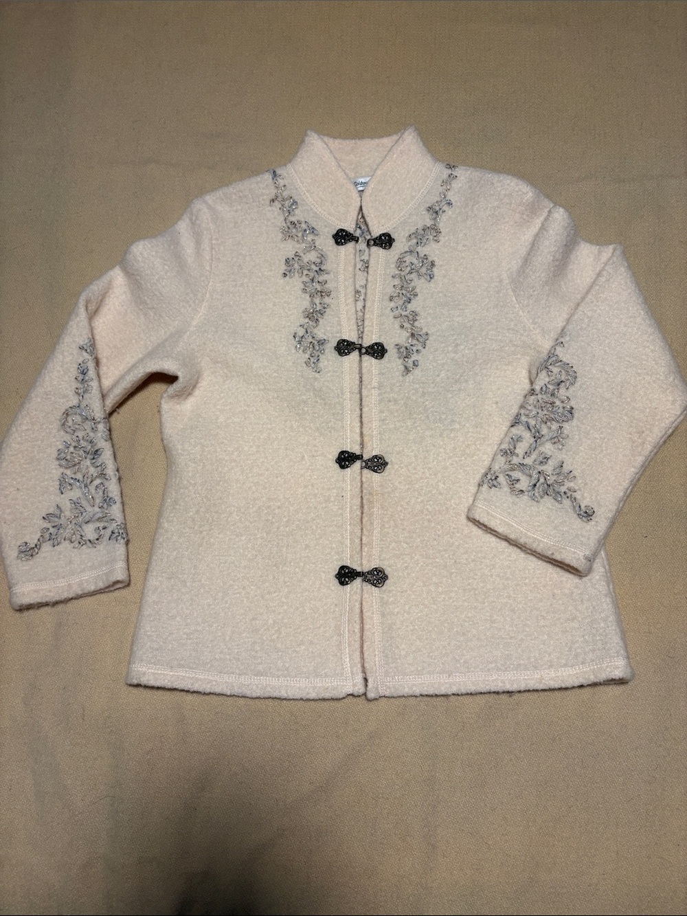 Coldwater Creek Embroidered Cream Women's Jacket with Decorative Closures